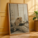 Poster of Chow Chow Reading in Bed featuring Zen Ink Wash artistic treatment