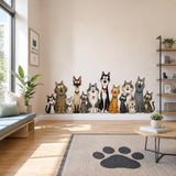 Illustrated vinyl wall sticker depicting a lineup of wide eyed cartoon kittens with different coat patterns