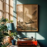 Poster artwork depicting English Budgerigar Reading in Bed in japanese zen ink wash style