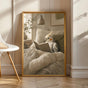 Pied Cockatiel Reading in Bed in a scandinavian gouache poster illustration