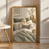 Pearl Cockatiel Reading in Bed in a modern gouache poster illustration