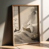 Cockatiel Reading shown in a japanese sumi-e wall art print