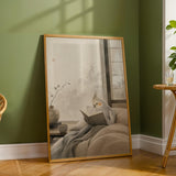 Light Silver Cockatiel Reading in Bed depicted in a japanese zen sumi-e art poster