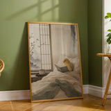 Wall art poster of Waterslager Canary Reading in Bed in japanese zen sumi-e painted style