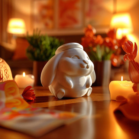 3D printed sleeping bunny memorial urn showing a sleeping rabbit shaped keepsake sculpture