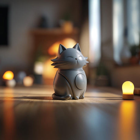 3D printed sitting cat memorial urn featuring a seated cat silhouette with closed eyes