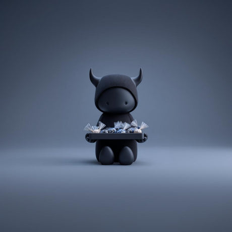 3D printed horned shadow demon figurine paired with a flat rectangular storage tray