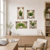Botanical vinyl wall sticker featuring false recessed shelves with assorted indoor plants