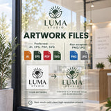 Window branding vinyl with customer provided lettering or logo design for smooth glass.