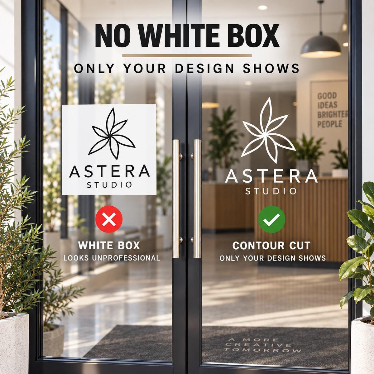Custom company logo decal designed for smooth business entrance doors and office signs.