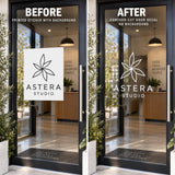 Custom vinyl sign artwork for a shop or studio door without a printed rectangular background.
