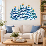 Holiday woodland wall decal with frosted blue-green fir trees, a snowy base and decorative winter berries.