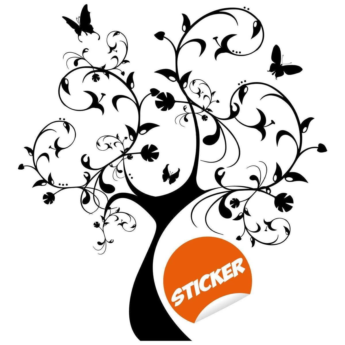 Stylish black tree wall sticker with butterflies.