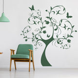 Nature's Delight green tree wall sticker with butterflies, enhancing room decor in a cozy setting.