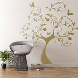 Nature's Delight vinyl wall art, decorative tree with butterflies on smooth wall.