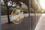 Custom static cling vinyl sticker displayed on restaurant window, enhancing branding and visibility.