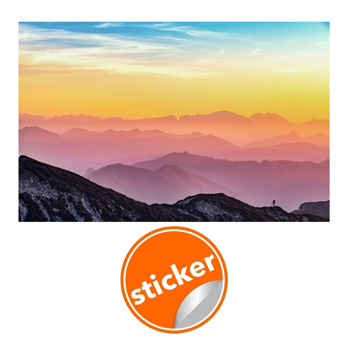 Stunning nature-inspired sunset wall decals showcasing vibrant colors over mountain silhouettes.
