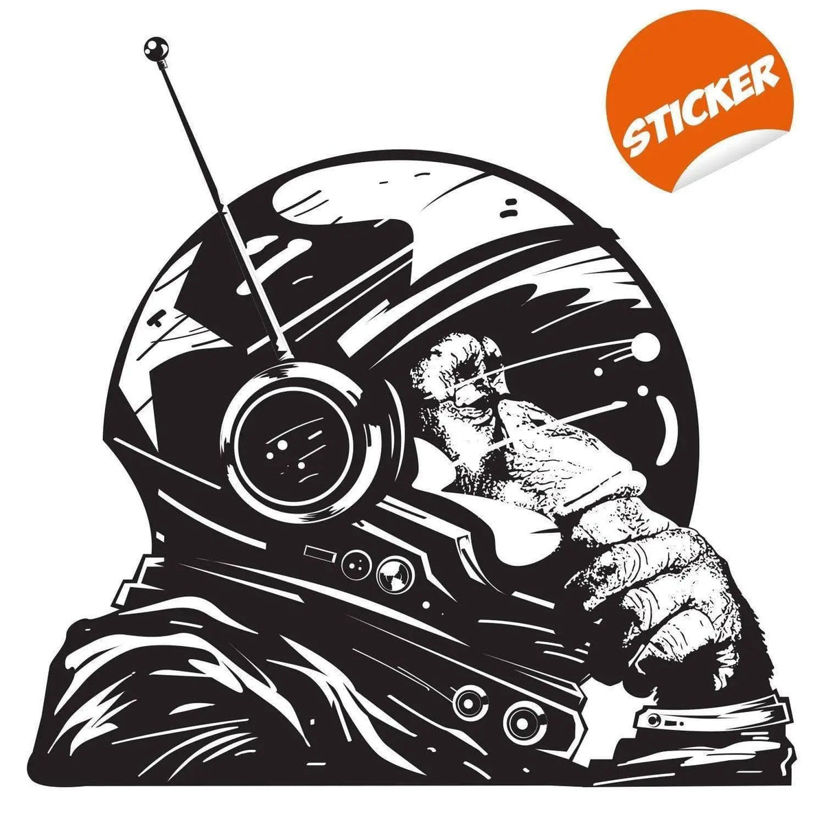 Astronaut monkey wall sticker design showcasing a thoughtful chimp in a space helmet.