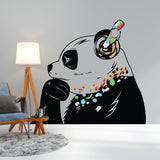 Panda in headphones graffiti wall decal with colorful accents.