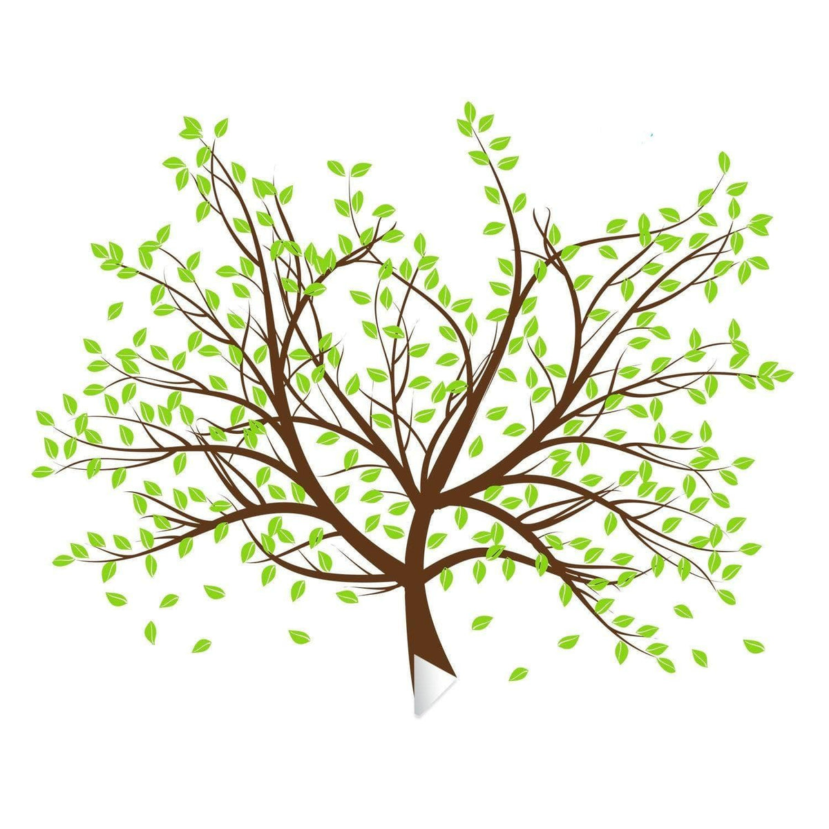 Artistic tree wall decal with green leaves.