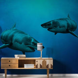 Ocean-themed wall decal sticker featuring two sharks swimming in an underwater paradise design.