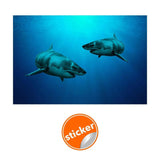 Ocean-themed wall decal featuring realistic sharks swimming in an underwater scene.