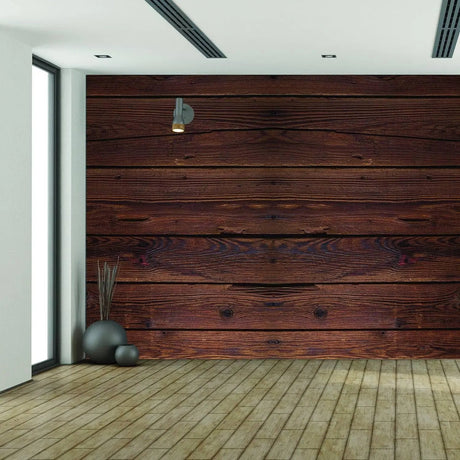 Rustic wood wall decal creating a warm and charming atmosphere in a modern room design.