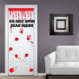 Zombie bathroom door sticker with red blood drips and 'Do Not Open Dead Inside' text for spooky Halloween decor.