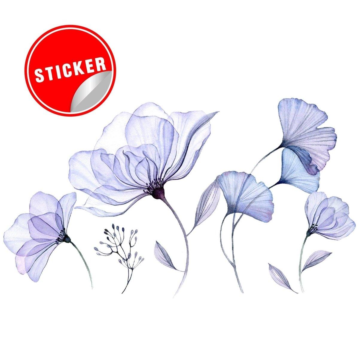 3D blue blossom wall decal featuring elegant floral design on a white background.