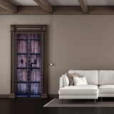 Stylish 3D door makeover with a textured wooden design in a modern living room setting.