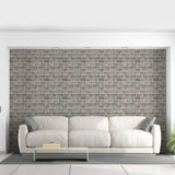 Flat printed stone-effect vinyl wall mural in stylish living room with white couch and modern decor