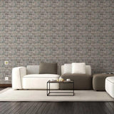 Stylish living room featuring a flat printed stone-effect vinyl wall mural with modern furniture and decor.