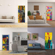 Abstract 3D door mural Design 1 shown in four interior settings