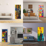 Abstract 3D door mural Design 1 shown in four interior settings