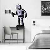 Barcode robot wall vinyl sticker displayed in a modern bedroom.