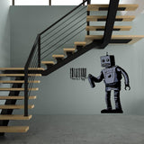 Barcode robot wall vinyl sticker displayed in a modern stairwell.