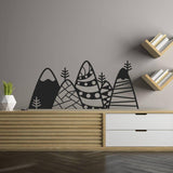 Stylish black mountain wall sticker featuring unique patterns and trees.