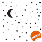 Celestial Dreams wall stickers featuring black moon and star decals on a white background.