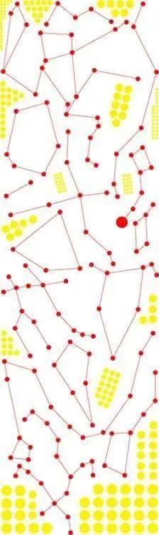 Zodiac star wall decals design featuring constellations and glow elements in red and yellow.