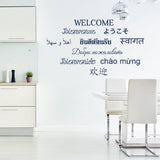 Vinyl wall decals displaying the word 'Welcome' in multiple languages.