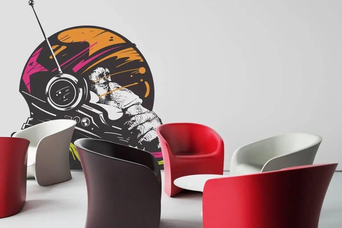 Cosmic Chimp decorative wall decal featuring an astronaut monkey in vibrant colors, enhancing modern room decor.