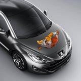 Custom car hood graphic featuring a fierce tiger design on a sleek gray vehicle.