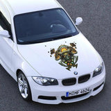 Custom car hood graphic wrap featuring a bold racing sport design on a white BMW.