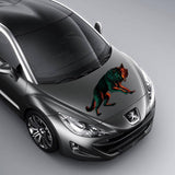 Custom Car Hood Vinyl Sticker featuring a vibrant wolf design on a sleek grey car hood.
