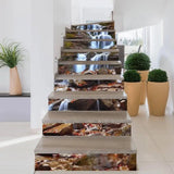 Custom fit stair riser decals featuring a serene waterfall design, enhancing stair aesthetics with style.