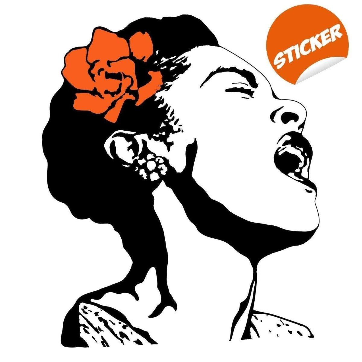 Elegant singing woman wall decal with floral design.