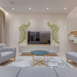 Henna art inspired wall decal in a stylish living room, enhancing decor with elegance and sophistication.