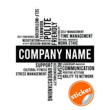 Inspirational office wall sticker featuring words like teamwork, communication, and leadership innovation.