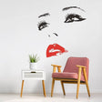 Elegant wall art decal of a woman’s face with red lips.