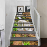 Stylish staircase wall decals with a waterfall design, enhancing home decor with nature-inspired art.
